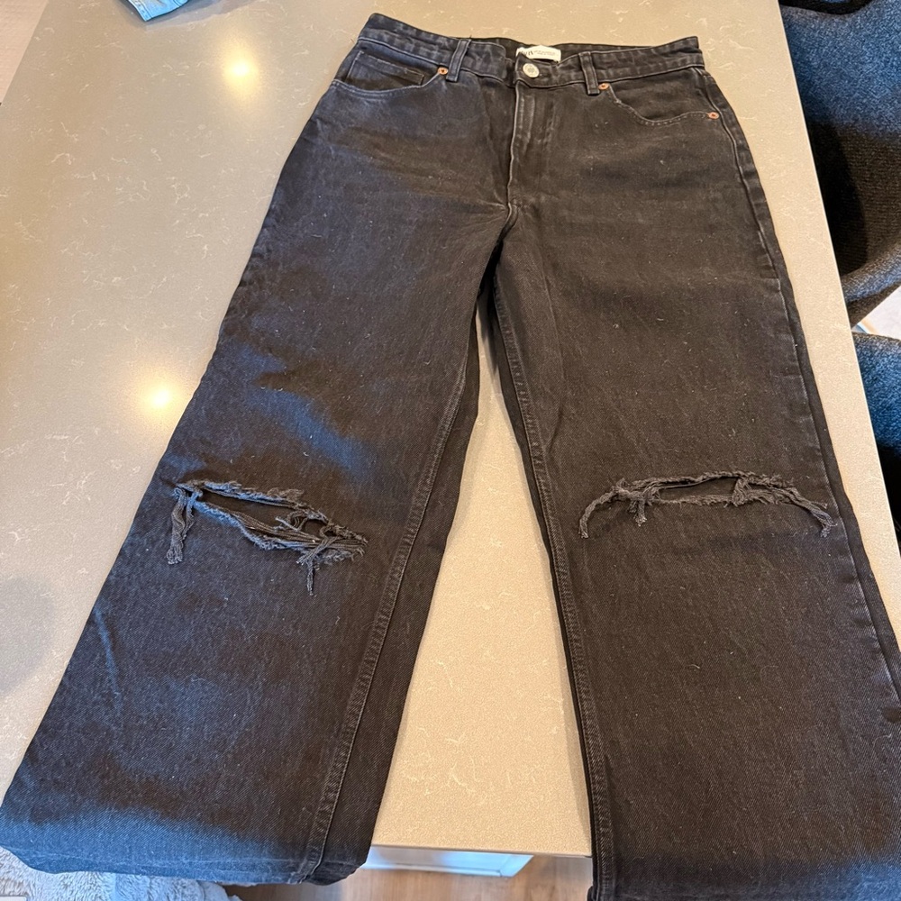 Zara Washed-Black High Waisted Wide-Leg Jeans